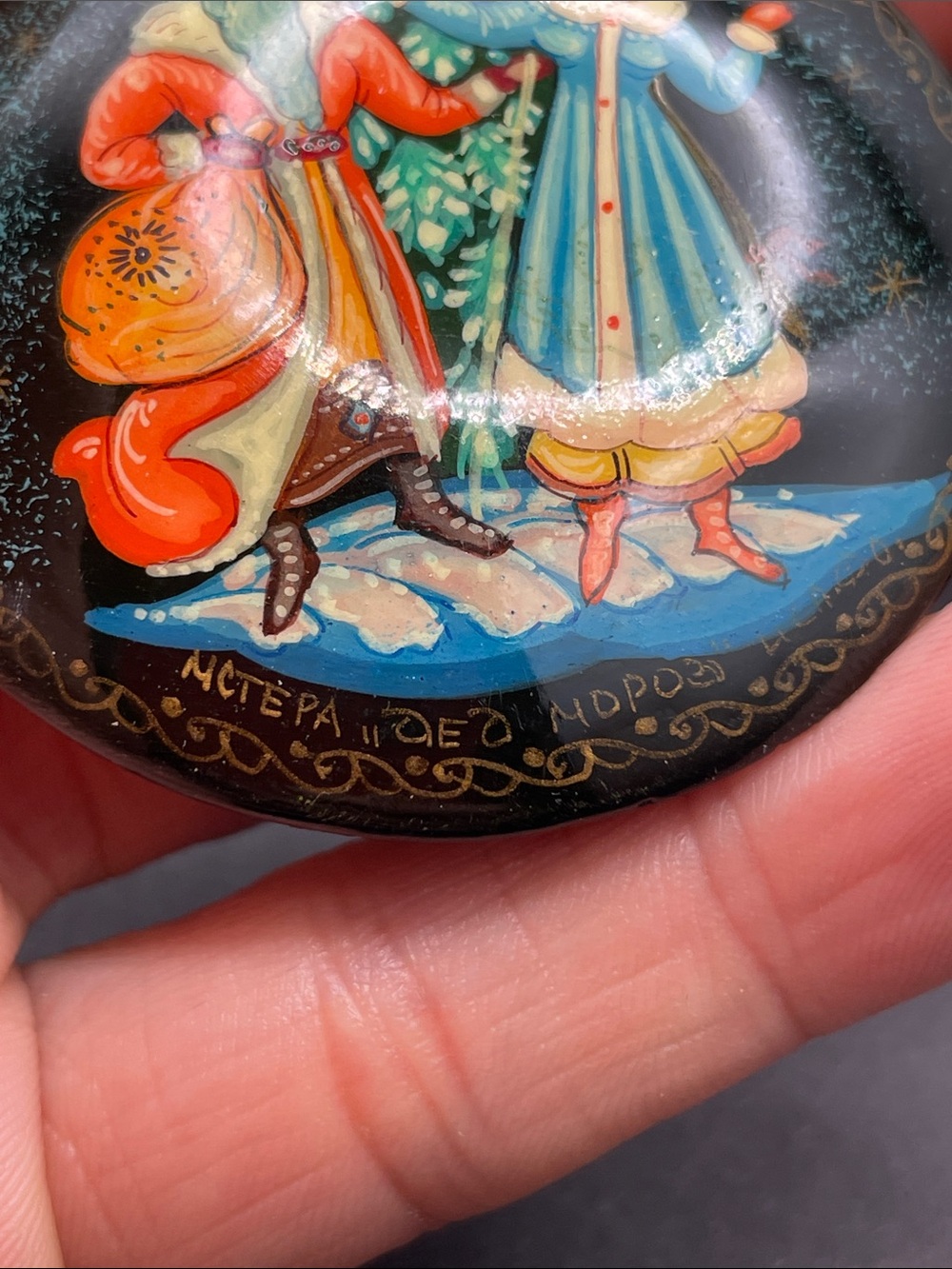 Russian Lacqure folk art pained brooch vintage - Picture 3 of 5